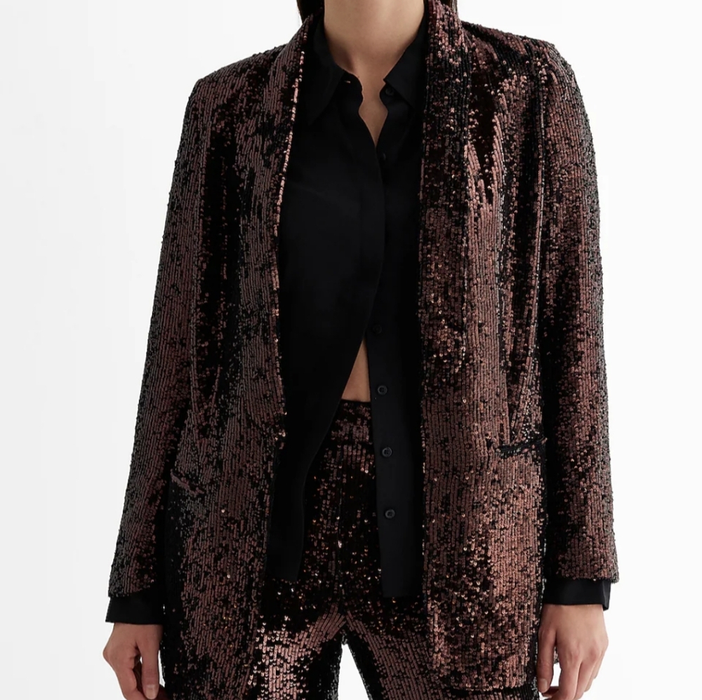 Express Sequin Open Front Boyfriend Blazer, Fully Lined, Size XL 16/18 - Picture 2 of 16